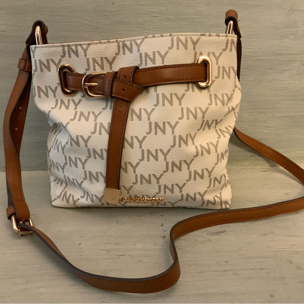 Jones New York White Brown Faux Leather Crossbody Shoulder‎ Bag 8.5x8.5x3 LN